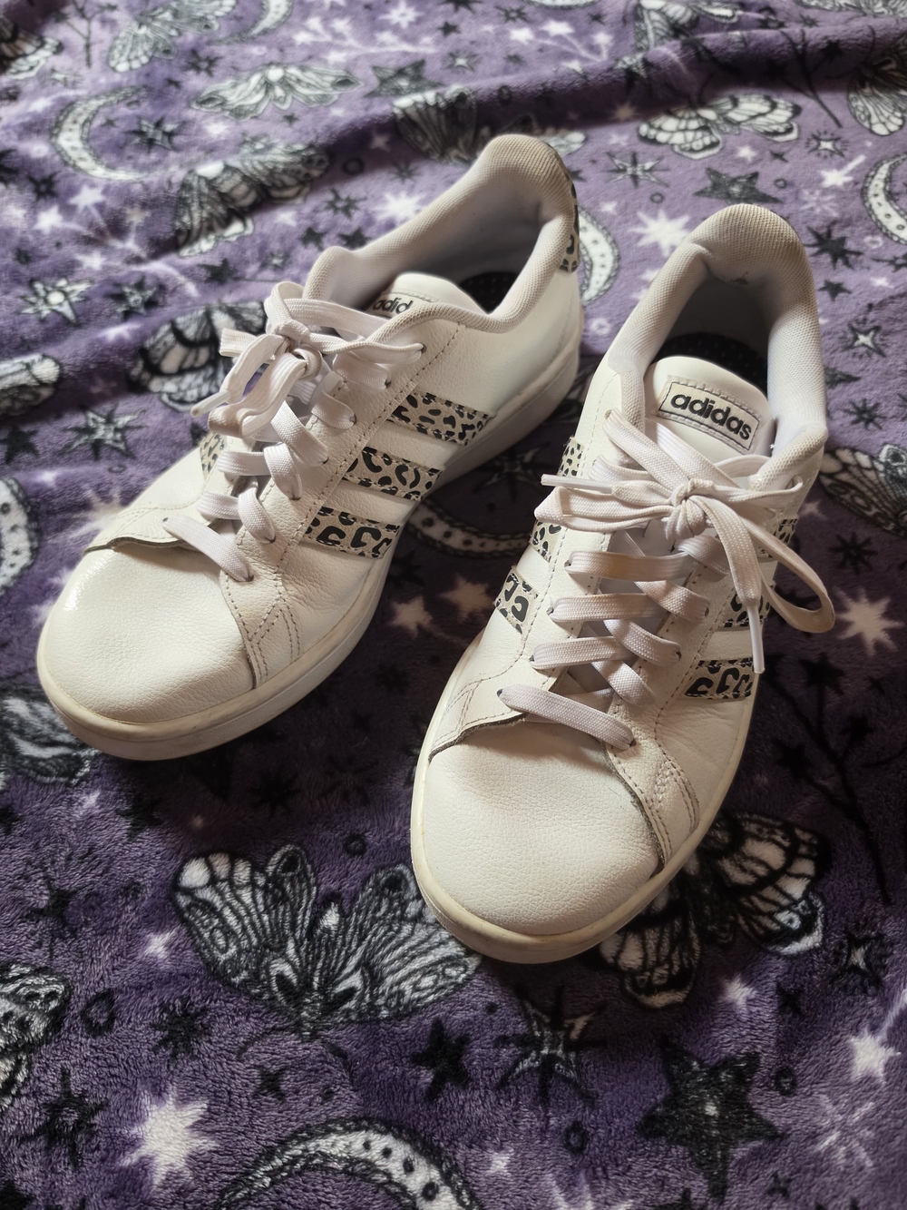 Adidas Women's White Sneakers with Leopard Stripe Accent